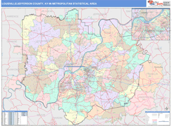 Louisville-Jefferson County Metro Area Digital Map Color Cast Style